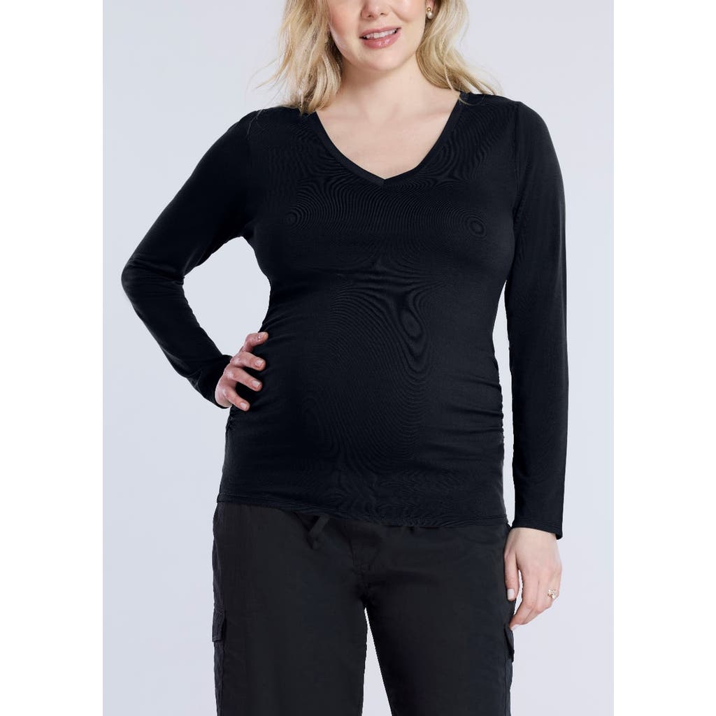 MOTHERHOOD MATERNITY MOTHERHOOD MATERNITY V-NECK SIDE-RUCHED MATERNITY LONG SLEEVE TEE