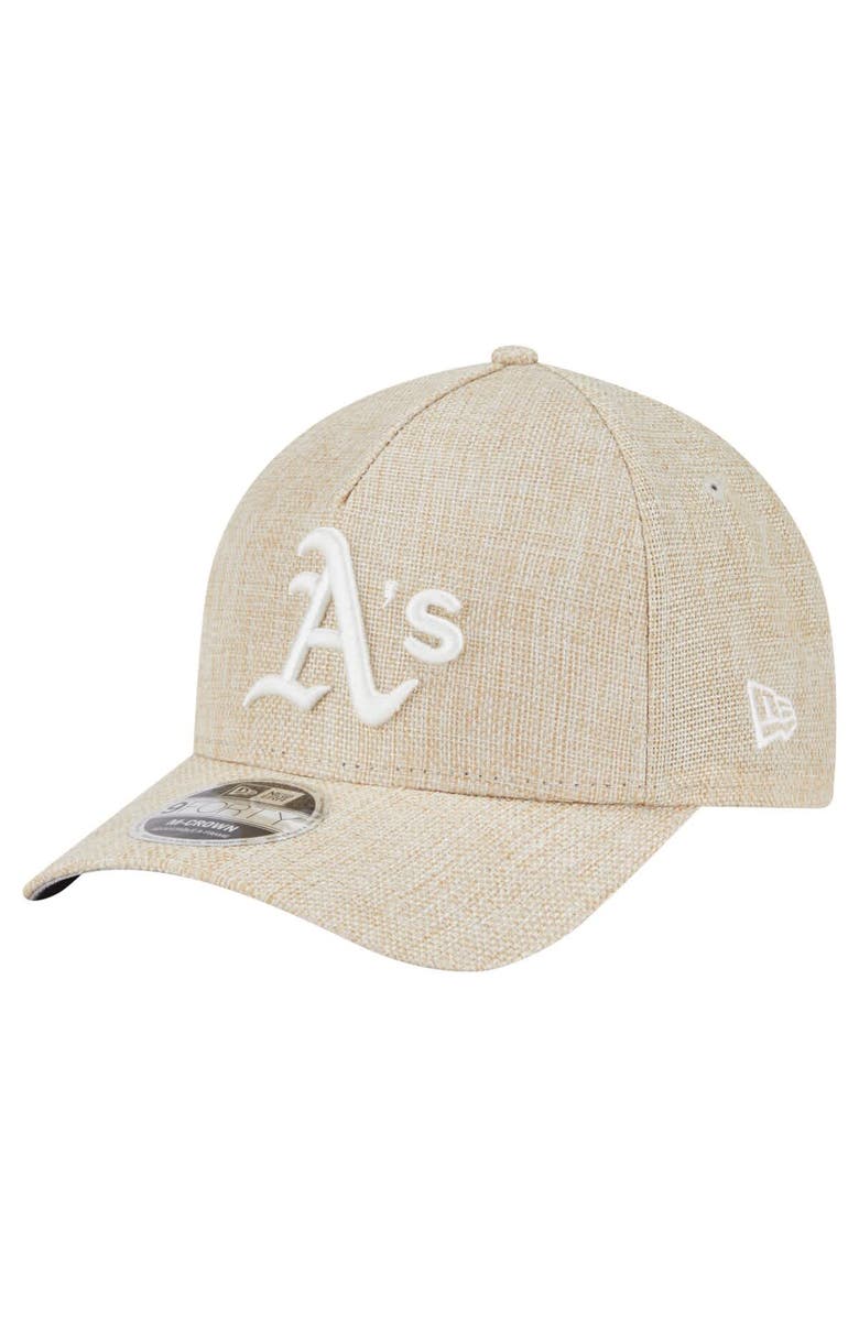 New Era Men's New Era Beige Athletics Cotton Weave M-Crown A-Frame 9FORTY Adjustable Hat, Main, color, Beige