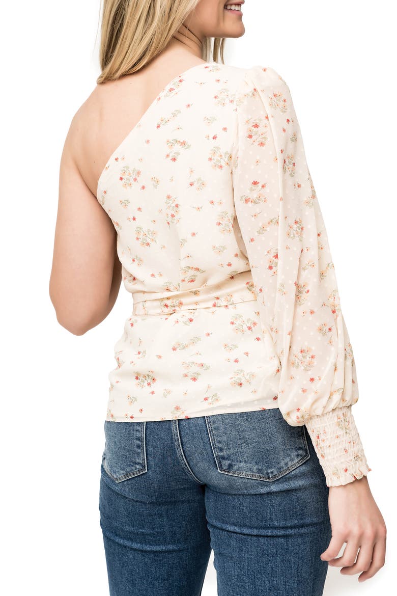 Floral One-Shoulder Blouse, Alternate, color, BEIGE DOT PRT