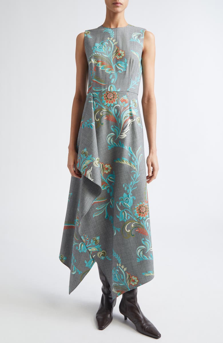 Etro Daffodil Print Sleeveless Dress, Main, color, Printed Black Base