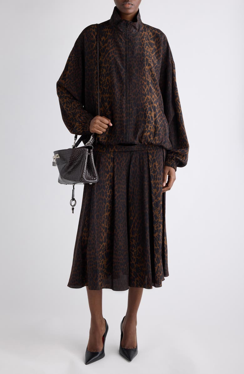 Balenciaga Oversize Leopard Print Tracksuit Top, Alternate, color, Brown