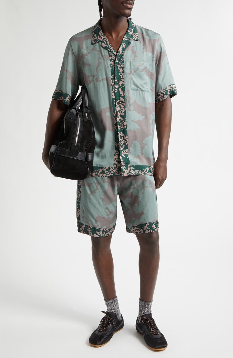 Dries Van Noten Carltone Short Sleeve Button-Up Shirt, Alternate, color, Petrol