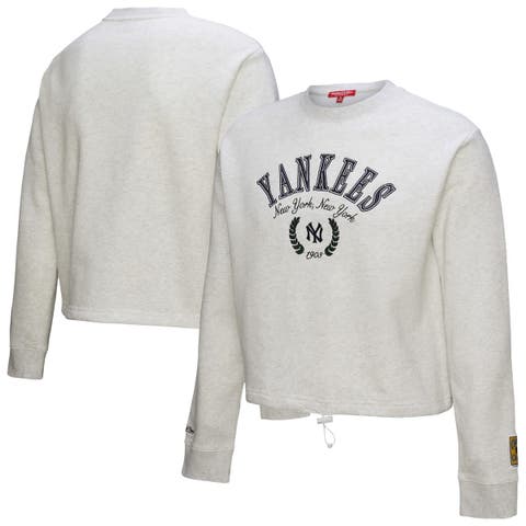Women's Mitchell & Ness Heather Gray New York Yankees Cropped Toggle Pullover Sweatshirt