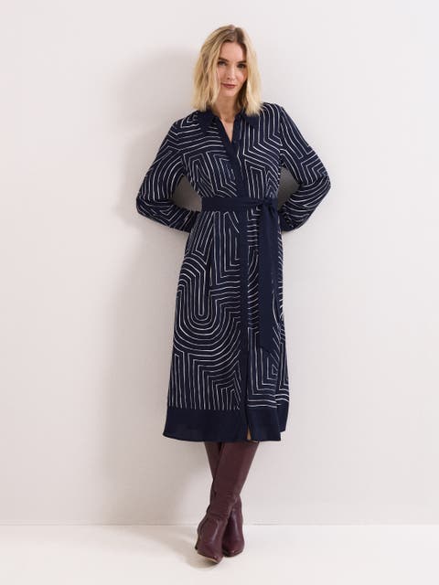 Charlotte Long-Sleeve Belted Midi Dress