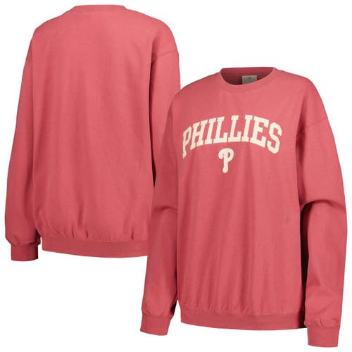 Soft As A Grape Red Philadelphia Phillies Pigment Dye Pullover Sweatshirt In Red