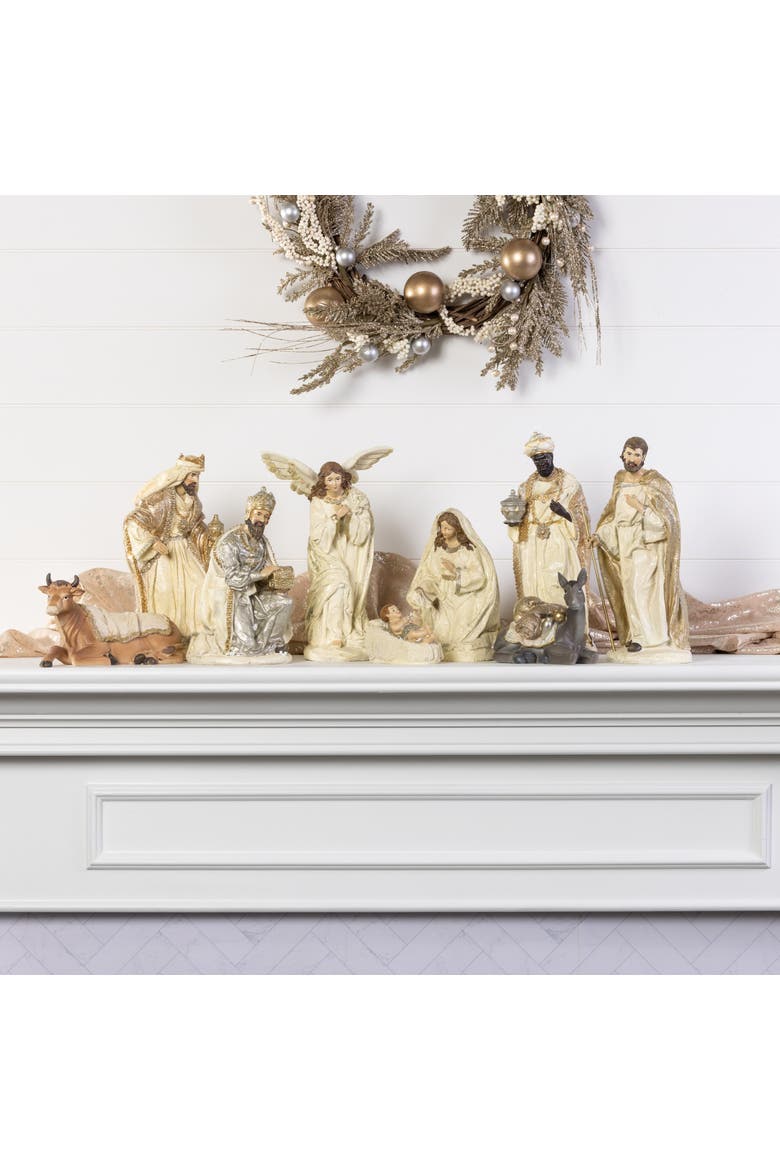 Christmas Sparkling Nativity Set of 9 Decorative Figurines, Alternate, color, Multicolored