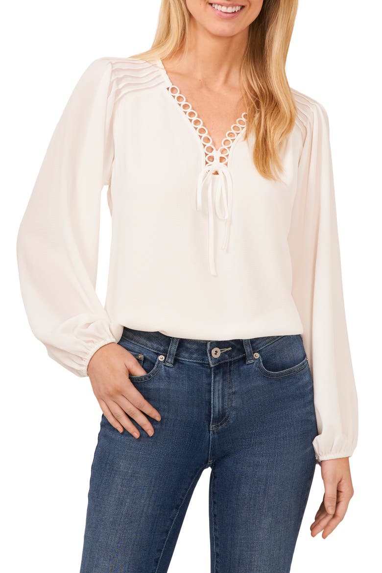 Circle Trim Pintuck Top, Main, color, NEW IVORY