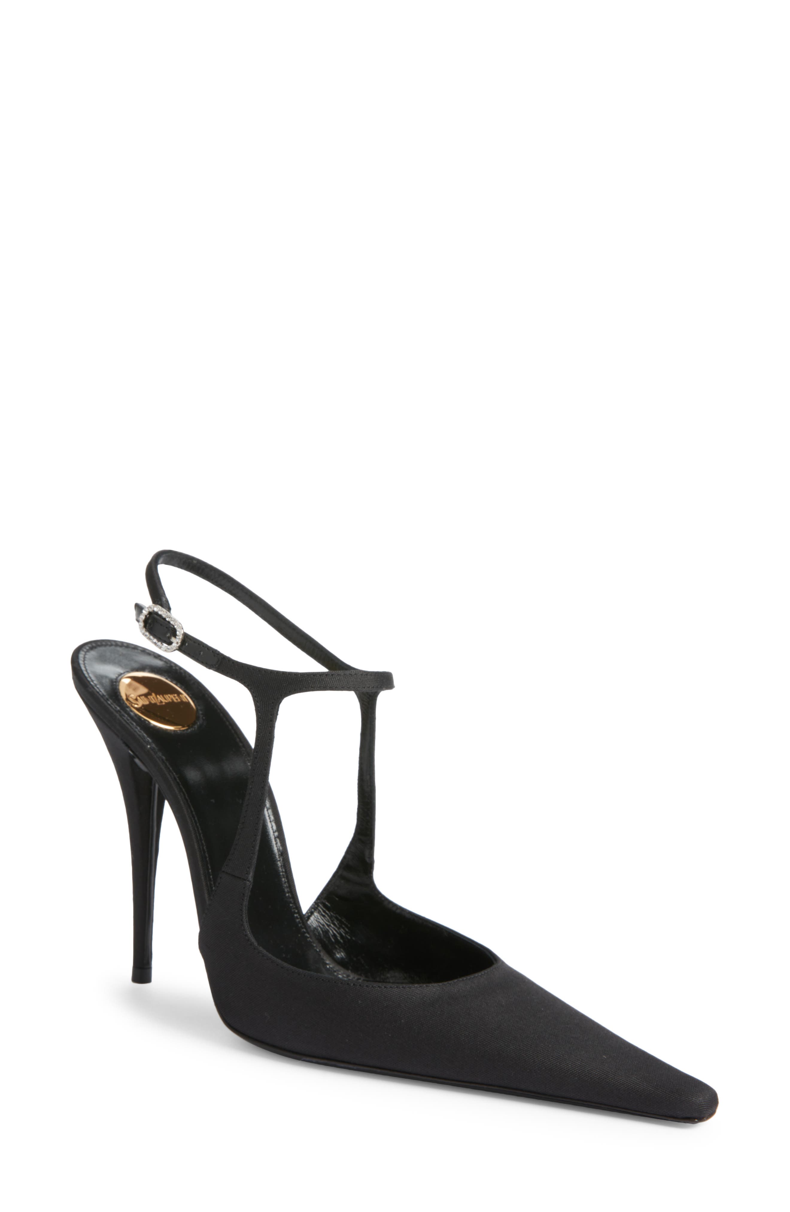 Saint Laurent Doville Ankle Strap Pump, Main, color, Noir