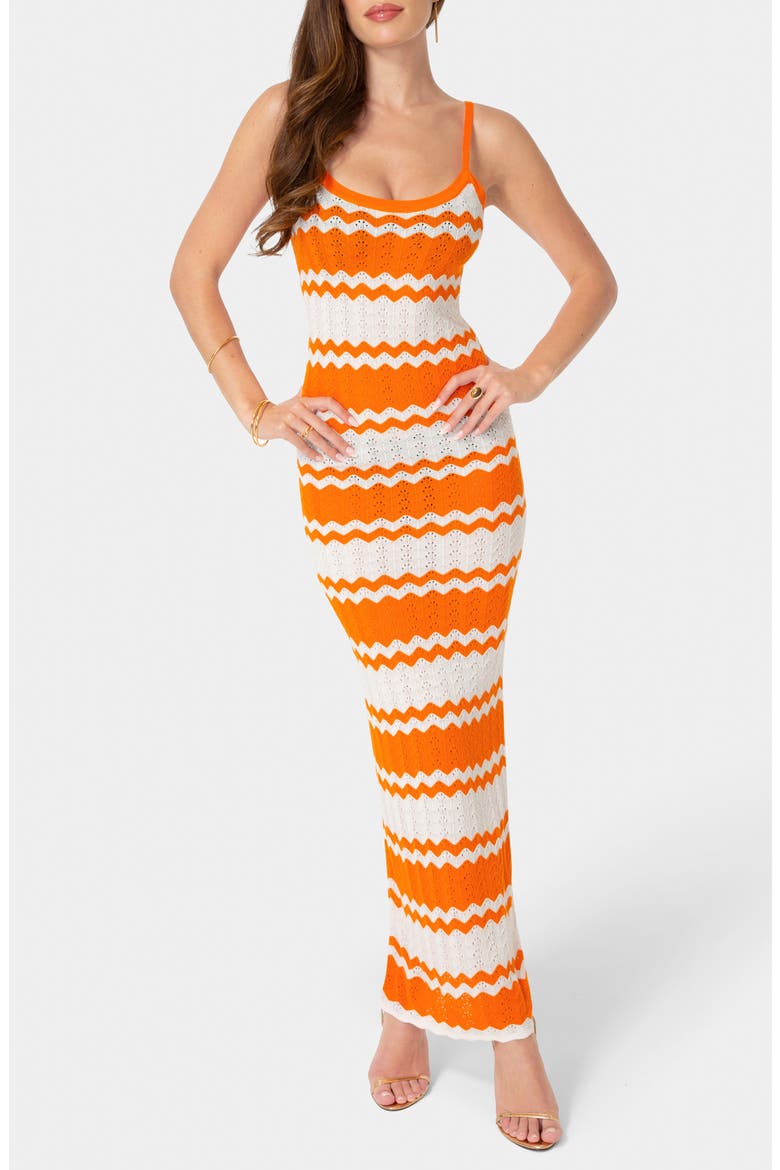 Stripe Knit Maxi Dress, Main, color, ORANGE/ WHITE