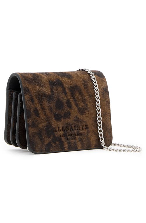 Allsaints Honore Leopard Suede Cardholder In Brown