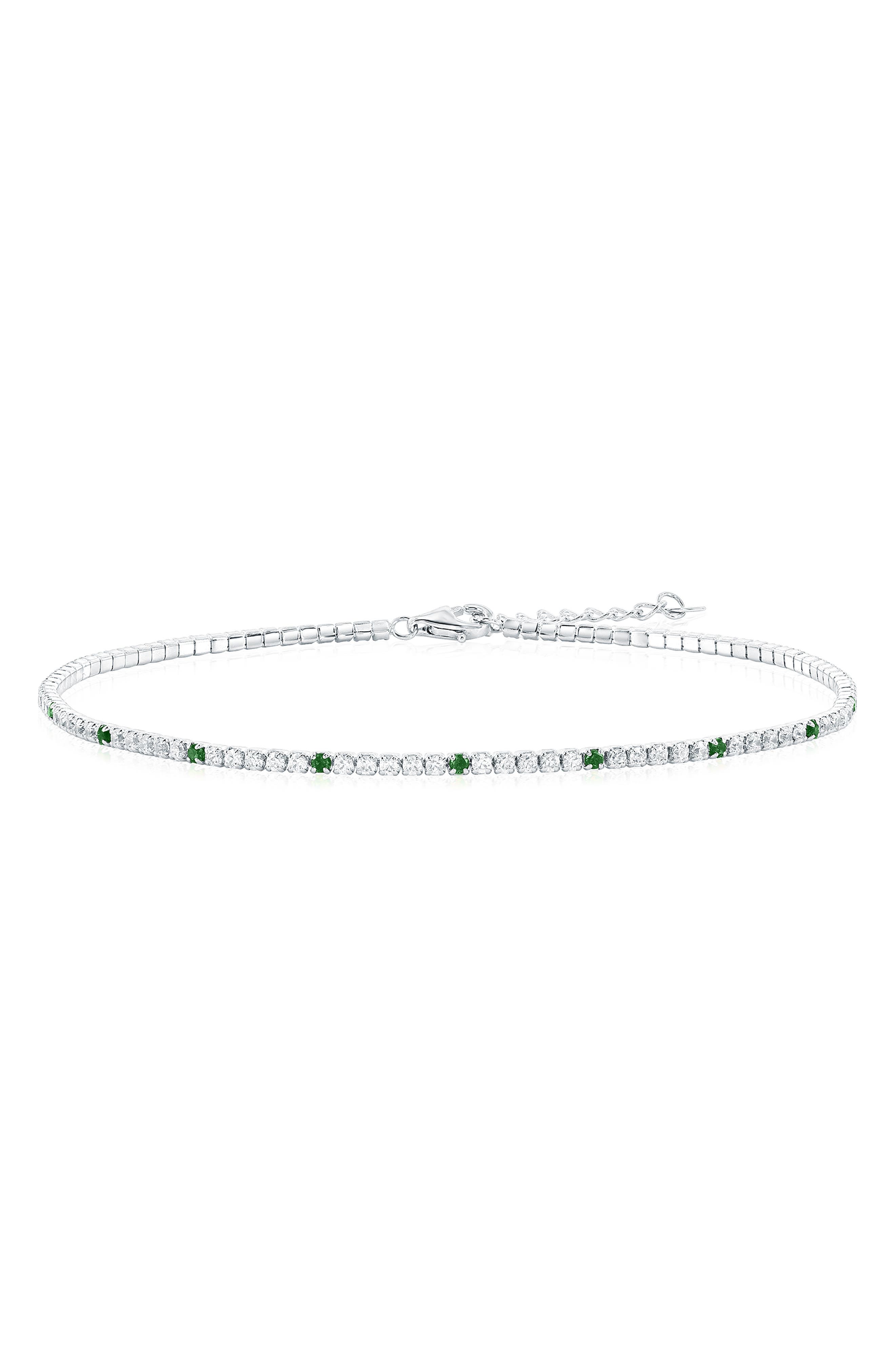 SIMONA Sterling Silver Round Cubic Zirconia Tennis Anklet