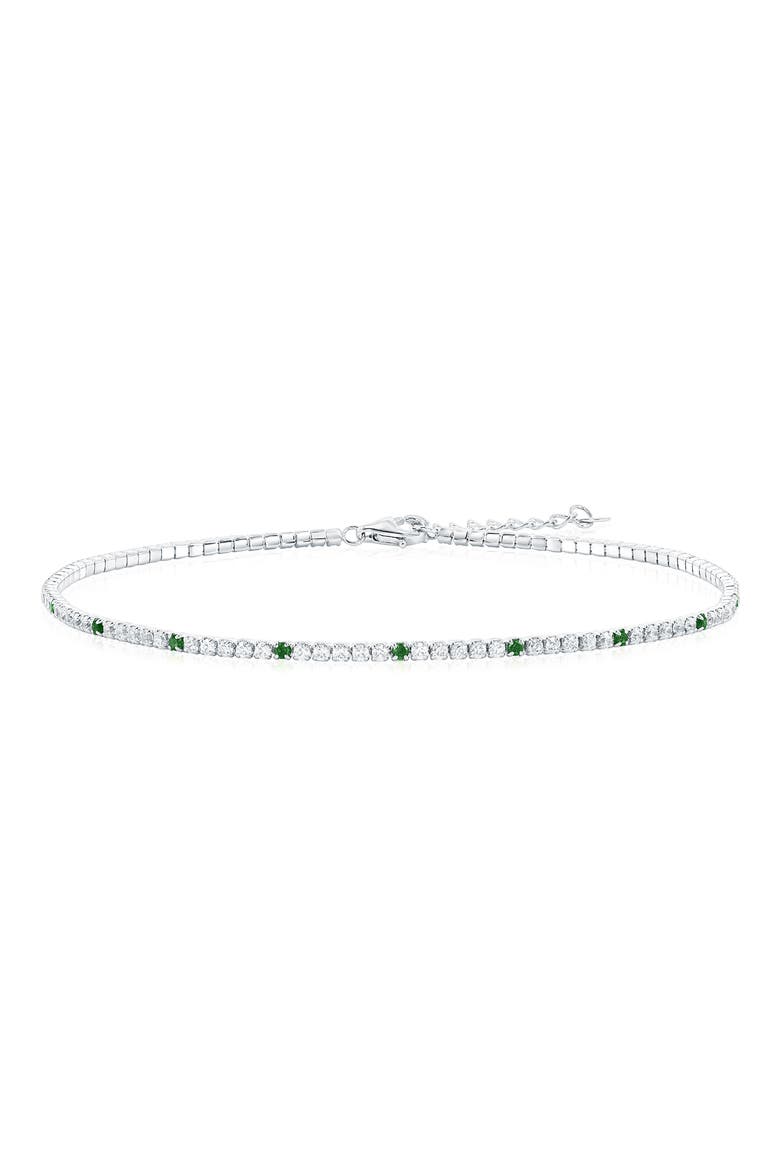 Sterling Silver Round Cubic Zirconia Tennis Anklet, Main, color, EMERALD