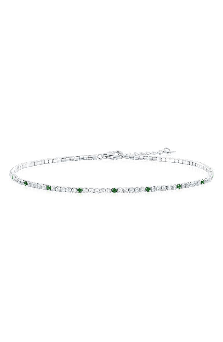 SIMONA Sterling Silver Round Cubic Zirconia Tennis Anklet, Main, color, Emerald