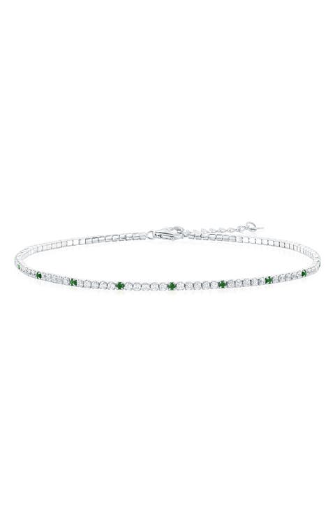 Sterling Silver Round Cubic Zirconia Tennis Anklet