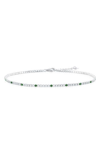 Simona Sterling Silver Round Cubic Zirconia Tennis Anklet In Green