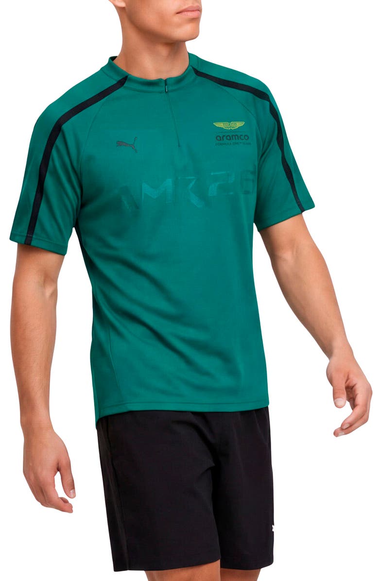 PUMA x AMF1 Lifestyle Short Sleeve Quarter Zip Jersey, Alternate, color, Green Lux
