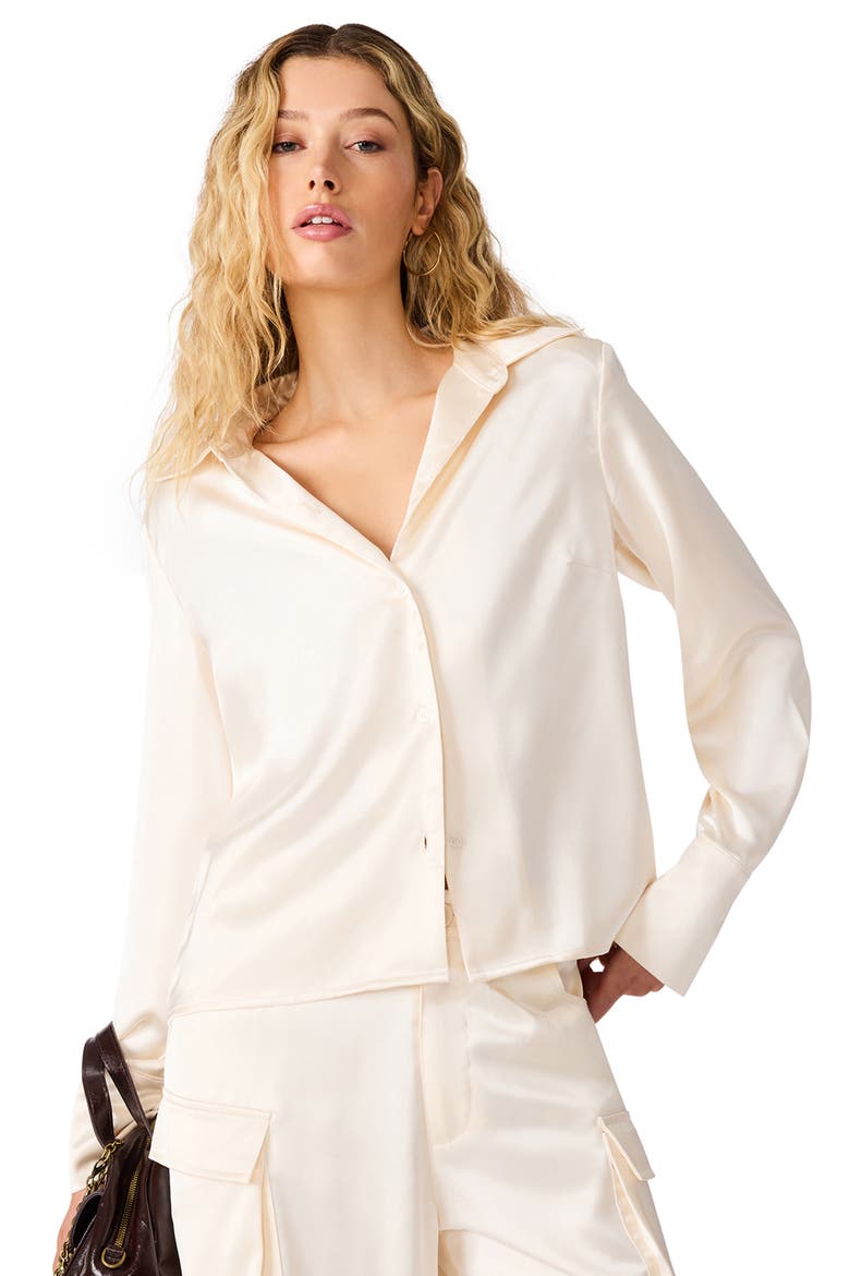 Mare Satin Button-Up Top, Alternate, color, CREAM