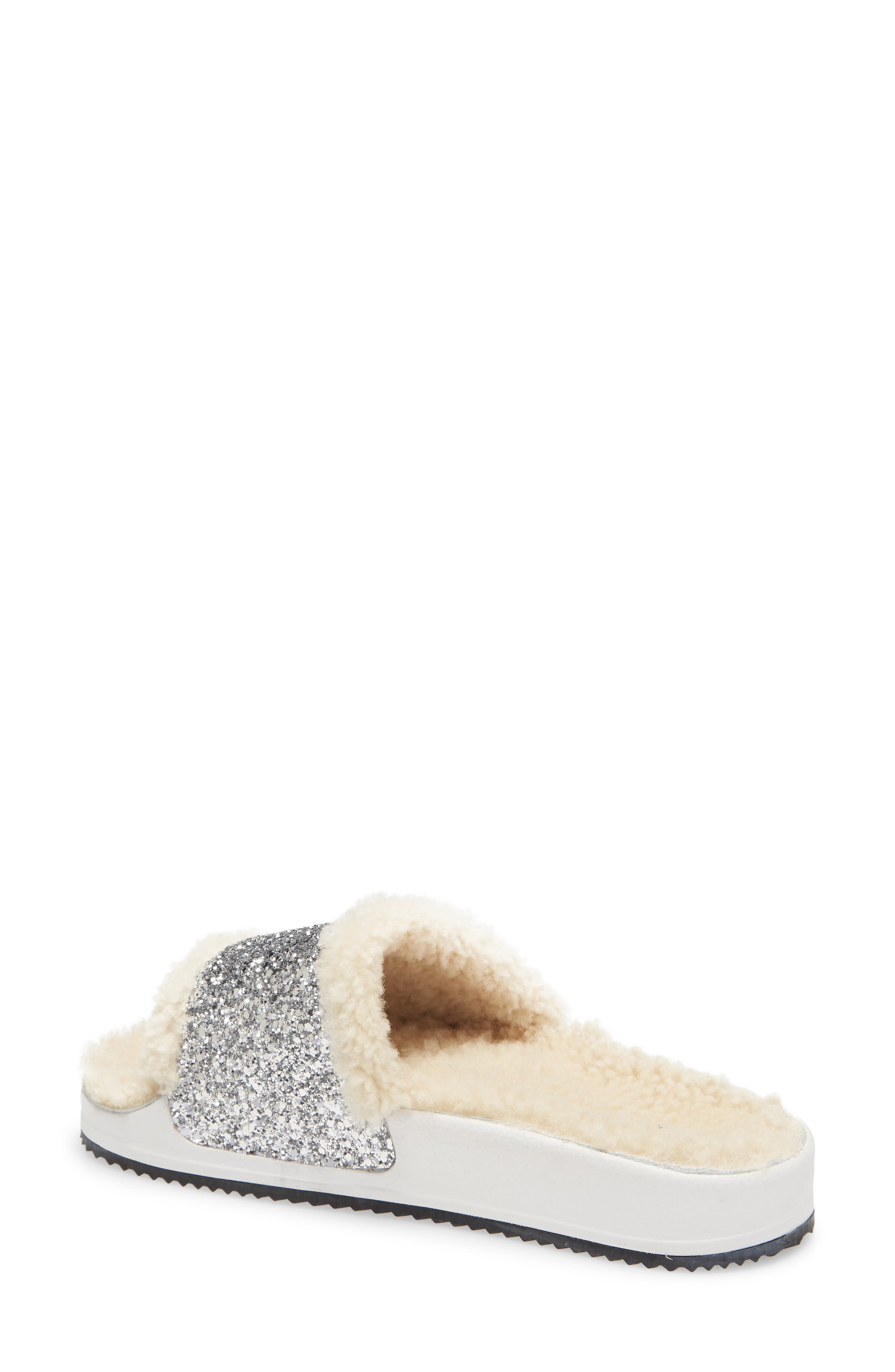 Poolstar Genuine Shearling & Glitter Slide Sandal (Nordstrom Exclusive), Alternate, color, SILVER/ CAPPUCCINO/ BEIGE