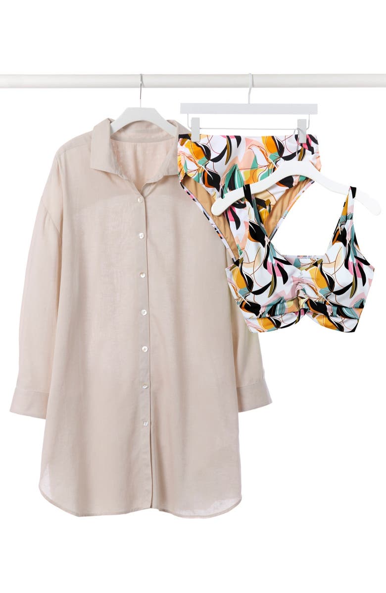 Swimsuits for All Cut Out Longline Bikini Top, Alternate, color, Neutral Floral