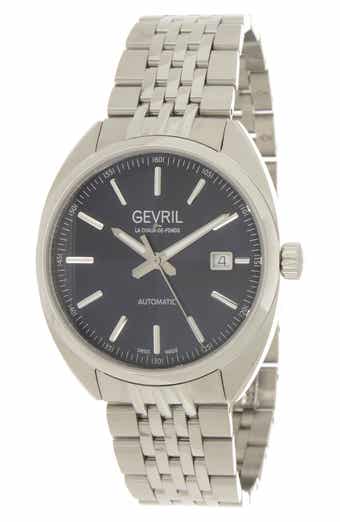 GEVRIL Men's Five Points Blue Dial Stainless Steel Watch, 44.5 mm