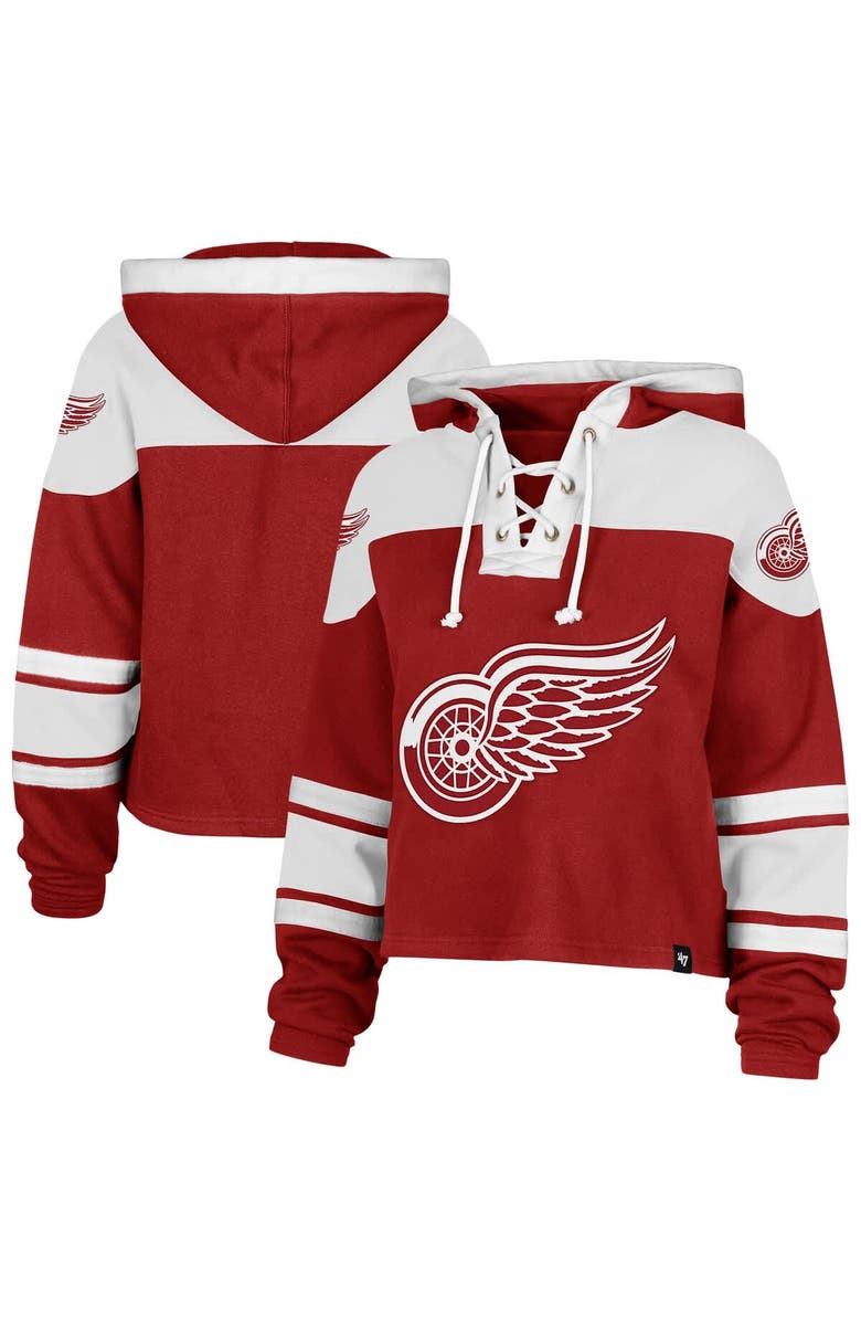 '47 Women's '47 Red Detroit Red Wings Cropped Superior Lacer Pullover Hoodie, Main, color, Red