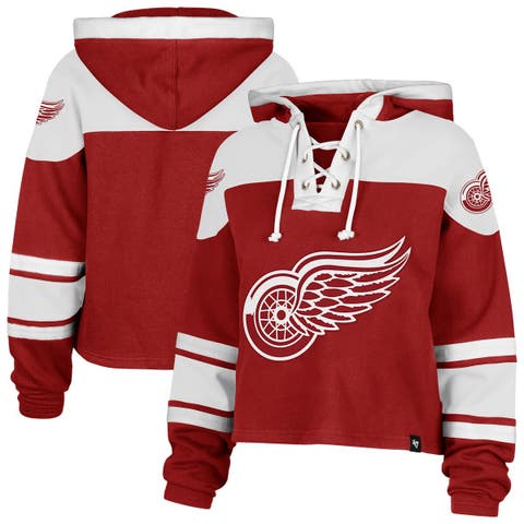 Women's '47 Red Detroit Red Wings Cropped Superior Lacer Pullover Hoodie