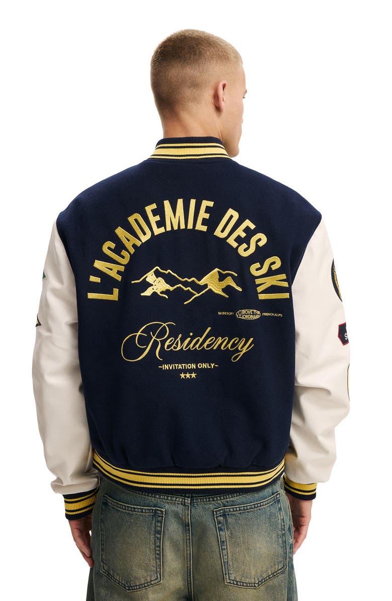 Cotton On Men's Varsity Bomber Jacket, Alternate, color, Navy