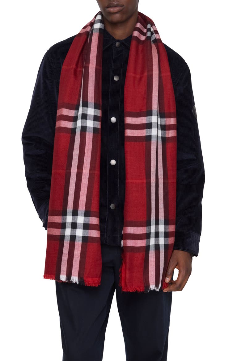 Reversible Medium Check Wool & Silk Scarf, Alternate, color, OXBLOOD RED / POST