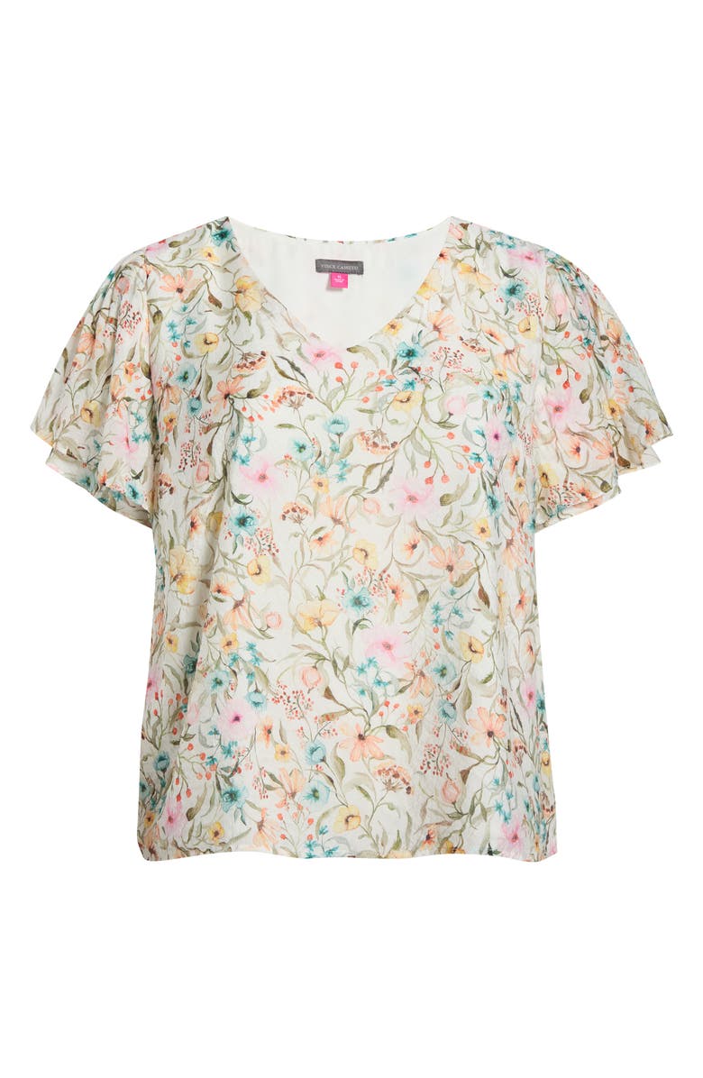 Vince Camuto Print Tulip Sleeve Top, Alternate, color, Antique White