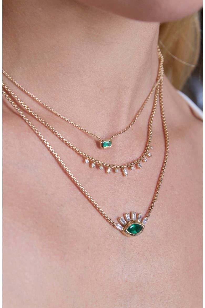 14k Gold Diamond Baguette Round Box Necklace, Alternate, color, 14K YELLOW GOLD