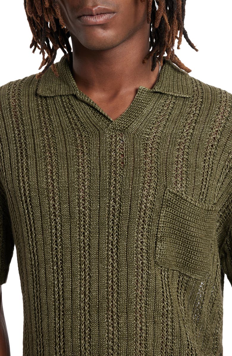 John Varvatos Odin Short Sleeve Textured Linen Sweater, Alternate, color, Dark Moss