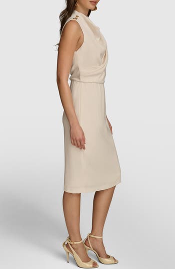 Sleeveless Cowl Neck Faux Wrap Dress