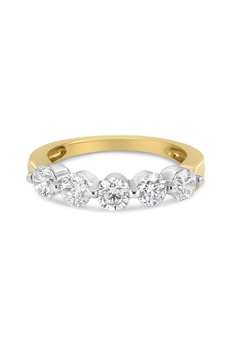 14K Gold 1 1/2 Cttw Round-Cut Diamond 5 Stone Ring Band, Main, color, Yellow