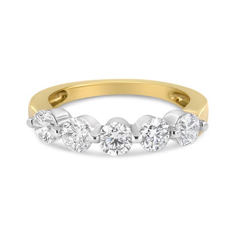 14K Gold 1 1/2 Cttw Round-Cut Diamond 5 Stone Ring Band