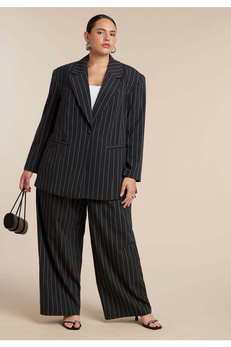 Wide Leg Pinstripe Trouser, Alternate, color, GREY AND WHITE