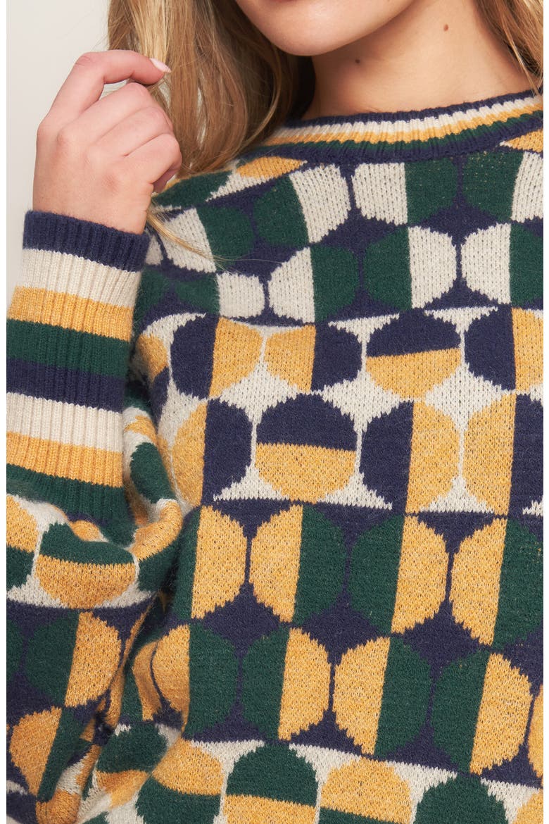 Geometric Balloon Sleeve Sweater, Alternate, color, GREEN/ NAVY