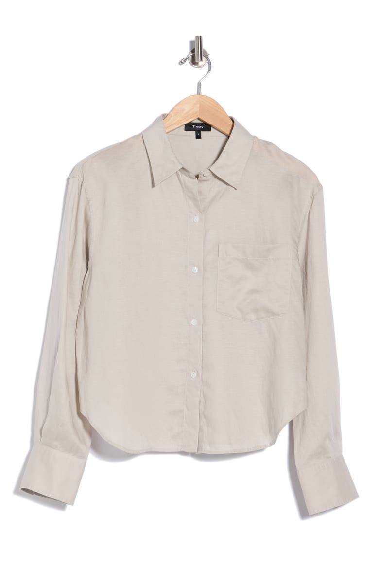 Linen Blend Boyfriend Shirt, Alternate, color, STONEWARE