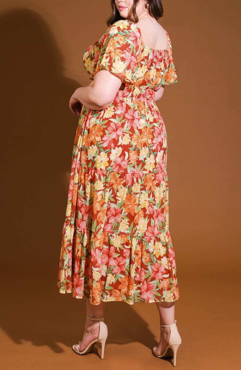 FLYING TOMATO Printed Woven Tiered Maxi Dress, Alternate, color, Brick