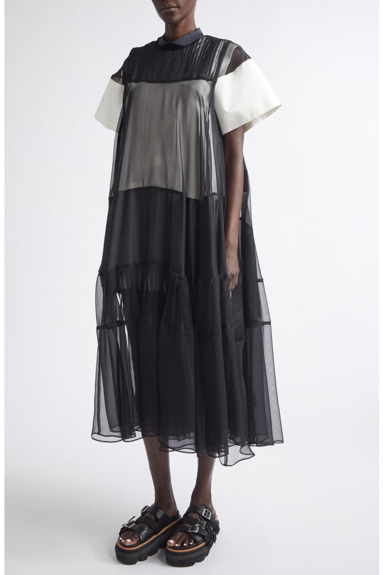 Mixed Media Maxi Dress, Alternate, color, OFF WHITE/ BLACK