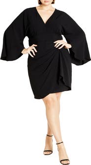 City Chic Malani Pleated Long Sleeve Sheath Dress