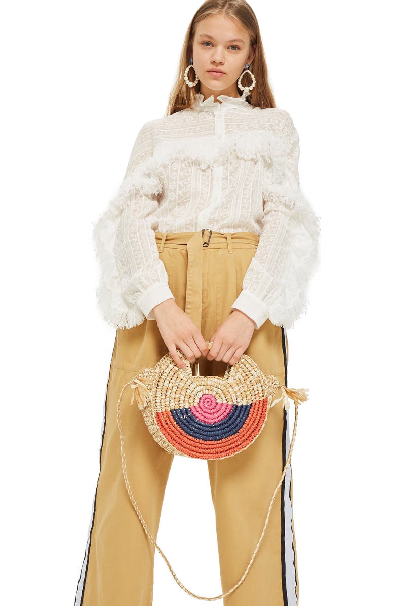 Topshop Bright Snail Straw Tote Bag, Alternate, color,