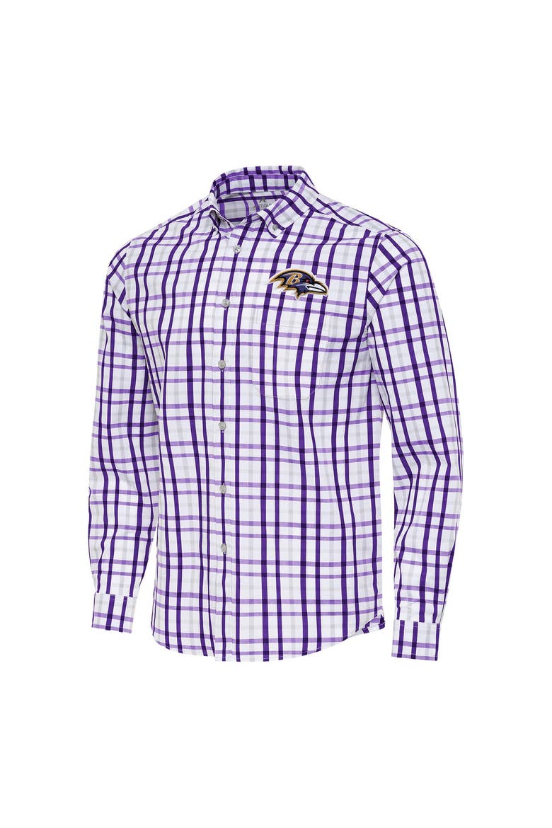 Men's Antigua Purple/Gray Baltimore Ravens Tending Woven Tri-Blend Long Sleeve Button-Down Shirt, Main, color, Purple