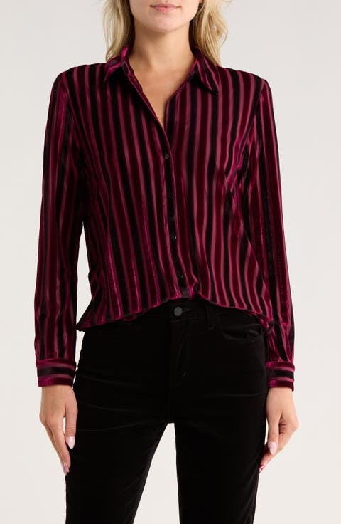 Laurent Velvet Stripe Button-Up Blouse