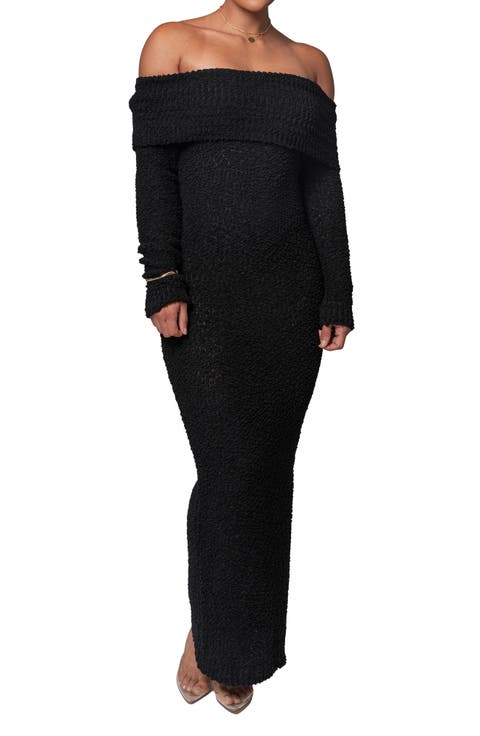 Olivea Bouclé Long Sleeve Off the Shoulder Sweater Dress