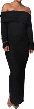 JLUXLABEL Olivea Bouclé Long Sleeve Off the Shoulder Sweater Dress