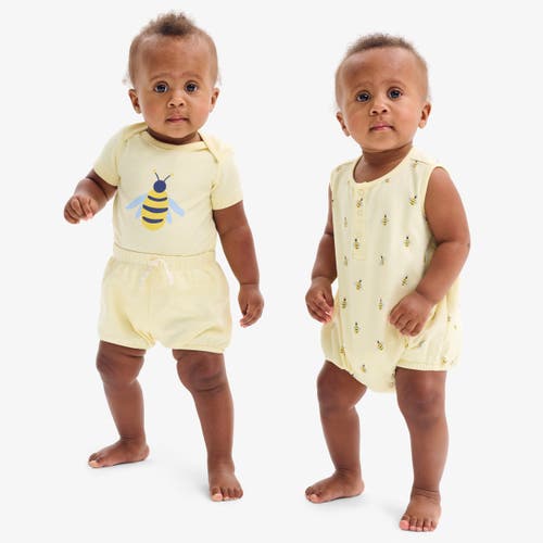Primary Organic Short Sleeve Bumblebee Babysuit In Light Banana