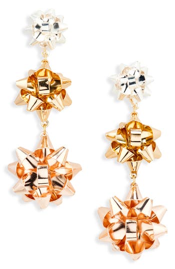 Leith Gift Bow Tiered Drop Earrings In Gold