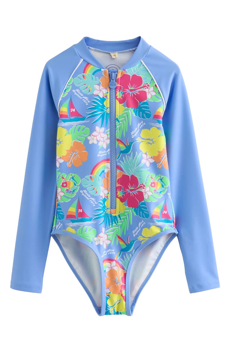 Little Bird Long Sleeve Rashguard Swimsuit, Main, color, 