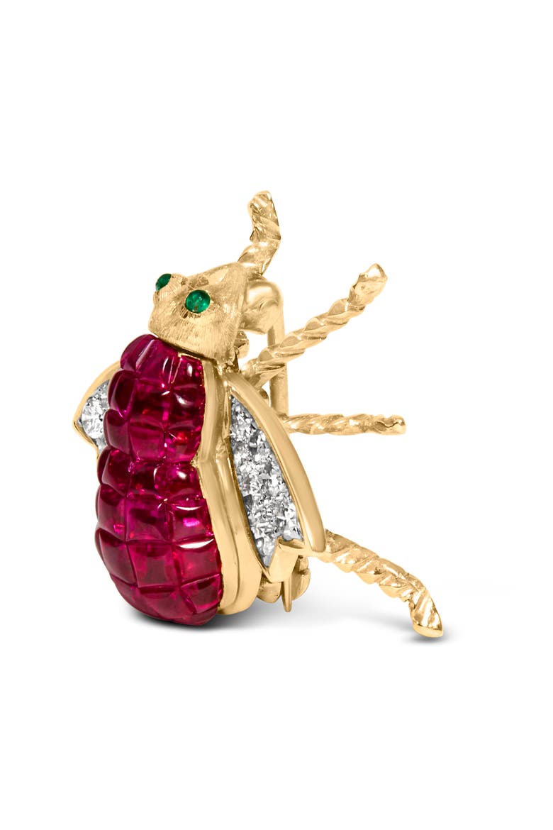 18K Yellow Gold 3/8 Cttw Diamond and 6 3/4 Cttw Red Ruby Bumblebee Brooch Pin, Alternate, color, Yellow