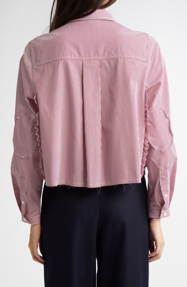 NACKIYÈ Ruffle Cotton Button-Up Shirt, Alternate, color, Burgundy Stripe